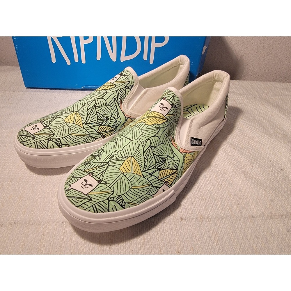 RipNDip - Lord Nermal Green Leaves Slip‎ On Skate Shoes - Size 10 - New In Box